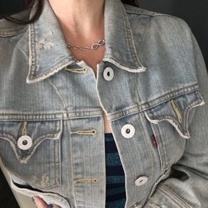 Levi Cropped Denim Jean Jacket Classic - Medium